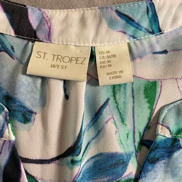 St. Tropez West Sleeveless Blouse Tropical Print SZ M - Picture 5 of 8